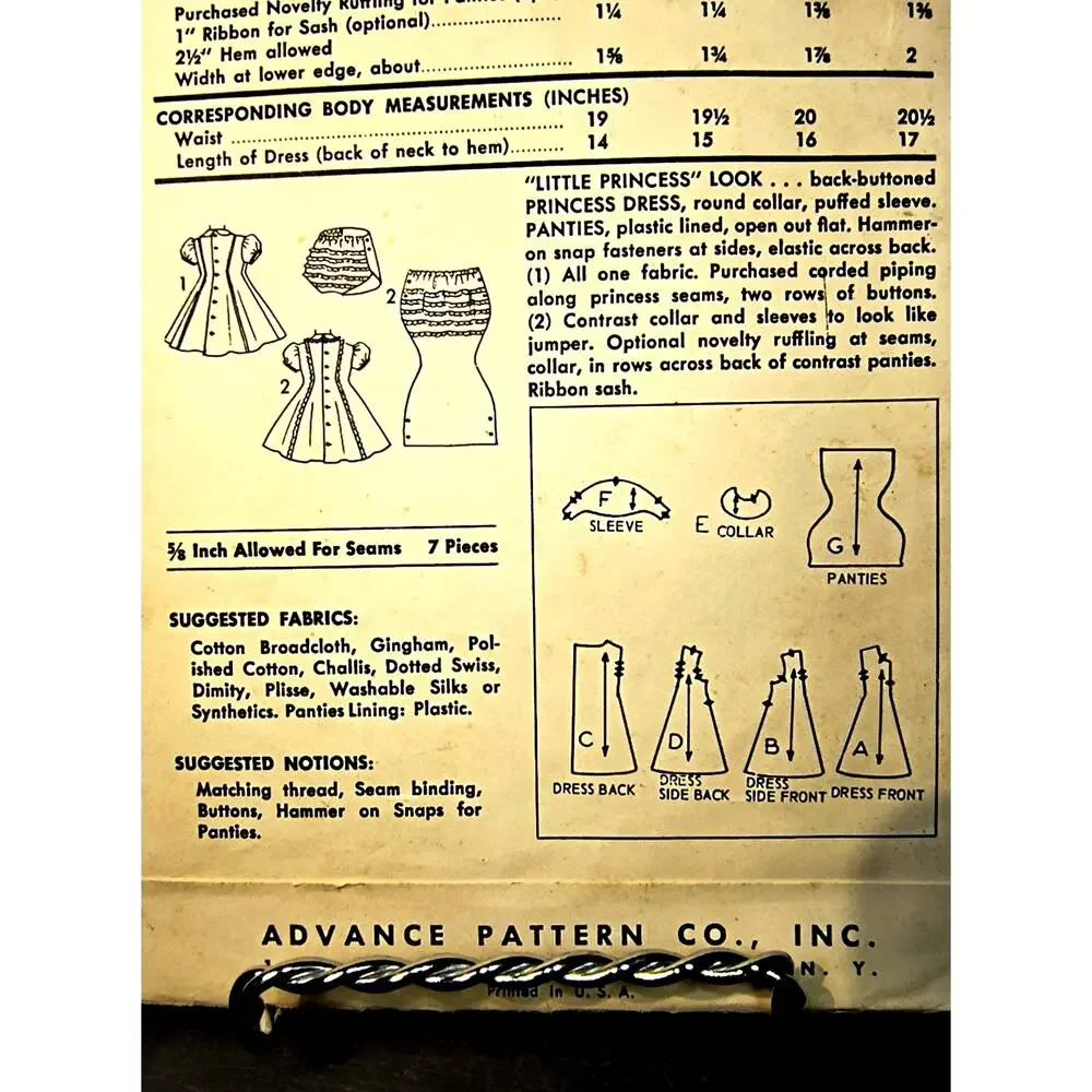 1975.  Vintage Advance Pattern Co. NY. 7969 Toddler Dress Bloomers Panties Sz 1